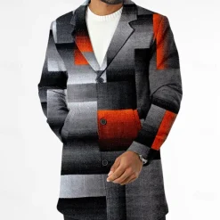 New OUKU Men's Plaid Winter Coat Fleece Jacket Overcoat Thermal Comfortable Casual Outdoor clothing Daily Wear Streetwear Buttons 3D Print Front Pocket Winter Turndown Long Sleeve Black