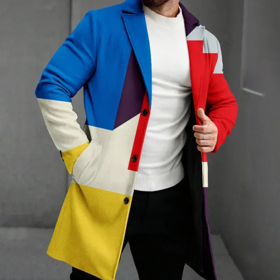 Sale OUKU Men's Plaid Winter Coat Fleece Jacket Overcoat Thermal Comfortable Business Casual Formal Daily Wear Buttons 3D Print Front Pocket Winter Turndown Long Sleeve Yellow Red Multi Color