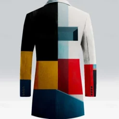 Sale OUKU Men's Plaid Winter Coat Fleece Jacket Overcoat Thermal Comfortable Business Casual Formal Daily Wear Buttons 3D Print Front Pocket Winter Turndown Long Sleeve Yellow Red Multi Color