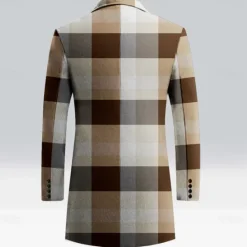OUKU Men's Plaid Winter Coat Fleece Jacket Overcoat Thermal Comfortable Business Casual Formal Daily Wear Buttons 3D Print Front Pocket Winter Turndown Long Sleeve Brown