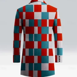 Outlet OUKU Men's Plaid Winter Coat Fleece Jacket Overcoat Thermal Comfortable Casual Street Outdoor clothing Daily Wear Buttons 3D Print Front Pocket Winter Turndown Long Sleeve Red Blue