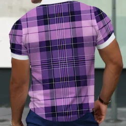 Sale OUKU Men's Plaid Zip Polo Shirts Golf Shirt Short Sleeve Polo Shirts Collared Shirts Casual Vacation Wear Formal Wear Festival Wear 3D Print Quarter Zip Polo Summer Wine Purple