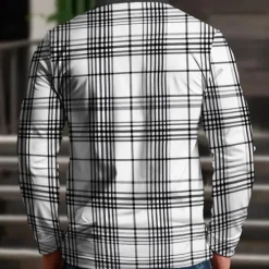 OUKU Men's Plaid Zip Polo Shirts Golf Shirt Long Sleeve Polo Shirts Collared Shirts Casual Vacation Wear Formal Wear Festival Wear 3D Print Quarter Zip Polo Spring & Summer White Green Khaki