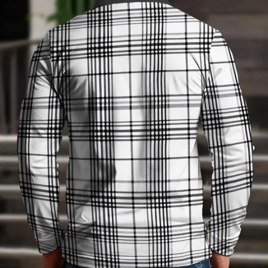 OUKU Men's Plaid Zip Polo Shirts Golf Shirt Long Sleeve Polo Shirts Collared Shirts Casual Vacation Wear Formal Wear Festival Wear 3D Print Quarter Zip Polo Spring & Summer White Green Khaki