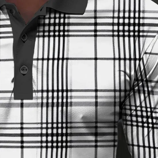 OUKU Men's Plaid Zip Polo Shirts Golf Shirt Long Sleeve Polo Shirts Collared Shirts Casual Vacation Wear Formal Wear Festival Wear 3D Print Quarter Zip Polo Spring & Summer White Green Khaki