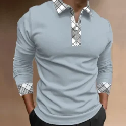 Best OUKU Men's Plaid Zip Polo Shirts Golf Shirt Long Sleeve Polo Shirts Collared Shirts WorkWear Formal Wear Festival Wear 3D Print Quarter Zip Polo Fall & Winter Black White Blue