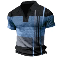 Outlet OUKU Men's Plaid Zip Polo Shirts Golf Shirt Short Sleeve Polo Shirts Collared Shirts Vintage Casual Vacation Wear Formal Wear Festival Wear 3D Print Quarter Zip Polo Light Green Red Blue
