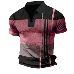 Outlet OUKU Men's Plaid Zip Polo Shirts Golf Shirt Short Sleeve Polo Shirts Collared Shirts Vintage Casual Vacation Wear Formal Wear Festival Wear 3D Print Quarter Zip Polo Light Green Red Blue