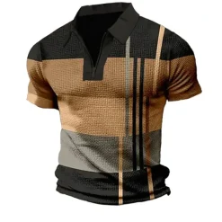 Outlet OUKU Men's Plaid Zip Polo Shirts Golf Shirt Short Sleeve Polo Shirts Collared Shirts Vintage Casual Vacation Wear Formal Wear Festival Wear 3D Print Quarter Zip Polo Light Green Red Blue
