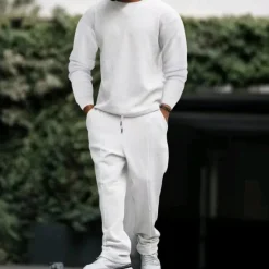 Best OUKU Men's Plain Basic Sweatshirts Sweatshirt Tracksuit Sweatsuit Long Sleeve Sweatshirt Crew Neck Streetwear Basic Casual Sports & Outdoor Daily Holiday Drawstring 2 Piece Spring & Fall