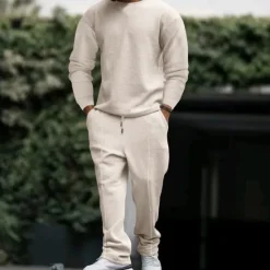 Best OUKU Men's Plain Basic Sweatshirts Sweatshirt Tracksuit Sweatsuit Long Sleeve Sweatshirt Crew Neck Streetwear Basic Casual Sports & Outdoor Daily Holiday Drawstring 2 Piece Spring & Fall