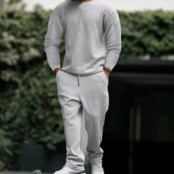 Best OUKU Men's Plain Basic Sweatshirts Sweatshirt Tracksuit Sweatsuit Long Sleeve Sweatshirt Crew Neck Streetwear Basic Casual Sports & Outdoor Daily Holiday Drawstring 2 Piece Spring & Fall