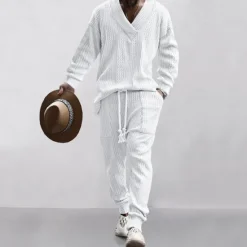 OUKU Men's Plain Basic Sweatshirts Sweatshirt Tracksuit Sweatsuit Long Sleeve Sweatshirt V Neck Streetwear Basic Casual Sports & Outdoor Daily Holiday 2 Piece Fall & Winter