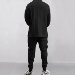 OUKU Men's Plain Basic Sweatshirts Sweatshirt Tracksuit Sweatsuit Long Sleeve Sweatshirt V Neck Streetwear Basic Casual Sports & Outdoor Daily Holiday 2 Piece Fall & Winter