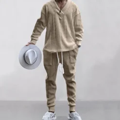 OUKU Men's Plain Basic Sweatshirts Sweatshirt Tracksuit Sweatsuit Long Sleeve Sweatshirt V Neck Streetwear Basic Casual Sports & Outdoor Daily Holiday 2 Piece Fall & Winter