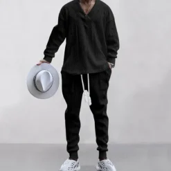 OUKU Men's Plain Basic Sweatshirts Sweatshirt Tracksuit Sweatsuit Long Sleeve Sweatshirt V Neck Streetwear Basic Casual Sports & Outdoor Daily Holiday 2 Piece Fall & Winter
