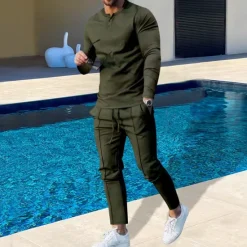 Hot OUKU Men's Plain Basic Sweatshirts Sweatshirt Tracksuit Sweatsuit Long Sleeve Sweatshirt Henley Streetwear Basic Casual Sports & Outdoor Daily Holiday 2 Piece Spring & Fall