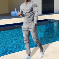 Hot OUKU Men's Plain Basic Sweatshirts Sweatshirt Tracksuit Sweatsuit Long Sleeve Sweatshirt Henley Streetwear Basic Casual Sports & Outdoor Daily Holiday 2 Piece Spring & Fall