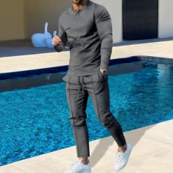 Hot OUKU Men's Plain Basic Sweatshirts Sweatshirt Tracksuit Sweatsuit Long Sleeve Sweatshirt Henley Streetwear Basic Casual Sports & Outdoor Daily Holiday 2 Piece Spring & Fall