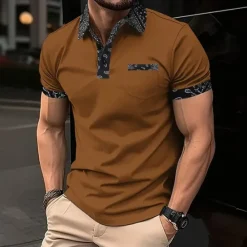 Discount OUKU Men's Plain Golf Shirt Short Sleeve Polo Shirts Lapel Casual Business Casual Business Athleisure Pocket Buttons Summer Dark Brown Black Dark Green