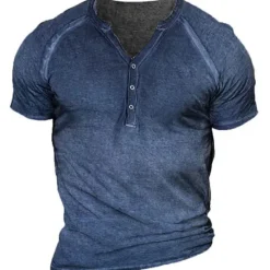 OUKU Men's Plain Henley Shirt Tee Short Sleeve 3D Print Fashion Designer Comfortable Outdoor Casual Daily Summer Black Brown Green Dark Blue Gray Henley Henley T-Shirt