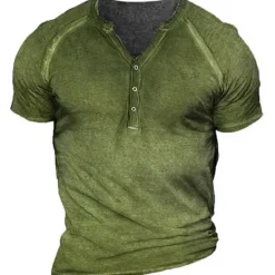 OUKU Men's Plain Henley Shirt Tee Short Sleeve 3D Print Fashion Designer Comfortable Outdoor Casual Daily Summer Black Brown Green Dark Blue Gray Henley Henley T-Shirt