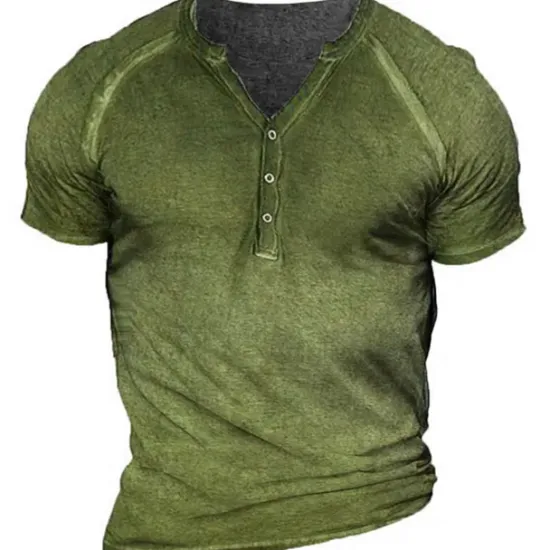 OUKU Men's Plain Henley Shirt Tee Short Sleeve 3D Print Fashion Designer Comfortable Outdoor Casual Daily Summer Black Brown Green Dark Blue Gray Henley Henley T-Shirt