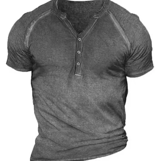 OUKU Men's Plain Henley Shirt Tee Short Sleeve 3D Print Fashion Designer Comfortable Outdoor Casual Daily Summer Black Brown Green Dark Blue Gray Henley Henley T-Shirt