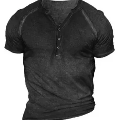 OUKU Men's Plain Henley Shirt Tee Short Sleeve 3D Print Fashion Designer Comfortable Outdoor Casual Daily Summer Black Brown Green Dark Blue Gray Henley Henley T-Shirt
