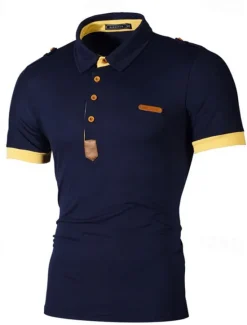 Best OUKU Men's Plain Polo Golf Shirt Short Sleeve Lapel Fashion Casual Outdoor Sport Daily Buttons Summer Wine Black White