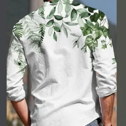Outlet OUKU Men's Plant Shirt Linen Shirt Casual Shirt Long Sleeve Modern Contemporary Casual Hawaiian Vacation Going out Beach Summer Spring Turndown Print Button-Down Blue Purple Green Coffee