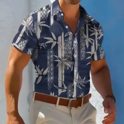 Sale OUKU Men's Plants Florals Casual Shirt Summer Hawaiian Shirt Aloha Shirt Short Sleeve Hawaiian Resort Vacation Casual Summer Spring Turndown Button Up Black Blue Brown Green