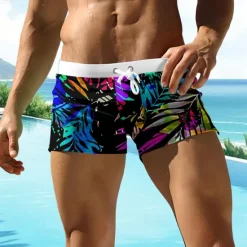 OUKU Men's Plants Tropical Fig Leaf Swim Shorts Board Shorts Swimming Trunks Mid Waist Fashion Designer Surfing Holiday Beach Pocket Drawstring Elastic Waist Designer Clothing Apparel White
