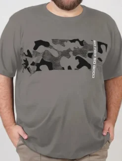 OUKU Men's Plus Size Big Tall T shirt Tee Tee Crewneck Black White Navy Blue Short Sleeves Outdoor Going out Print Letter Camo / Camouflage Clothing Apparel Cotton Blend Streetwear Stylish Casual