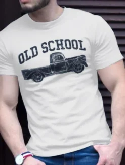 OUKU Men's Plus Size Big Tall T shirt Tee Tee Crewneck Black White Navy Blue Short Sleeves Outdoor Going out Print Car Letter Clothing Apparel Cotton Blend Streetwear Stylish Casual