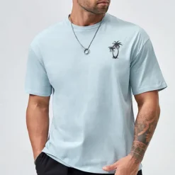 Discount OUKU Men's Plus Size Big Tall T shirt Tee Tee Graphic Tee Crewneck Short Sleeves Outdoor Going out Print Coconut Tree Clothing Apparel Polyester Stylish Casual Tops Blue