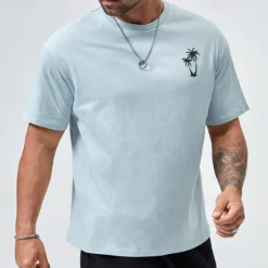 Discount OUKU Men's Plus Size Big Tall T shirt Tee Tee Graphic Tee Crewneck Short Sleeves Outdoor Going out Print Coconut Tree Clothing Apparel Polyester Stylish Casual Tops Blue