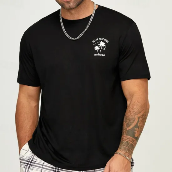 Outlet OUKU Men's Plus Size Big Tall T shirt Tee Tee Graphic Tee Crewneck Black Brown Short Sleeves Outdoor Going out Print Coconut Tree Letter Clothing Apparel Cotton Blend Stylish Casual Tops