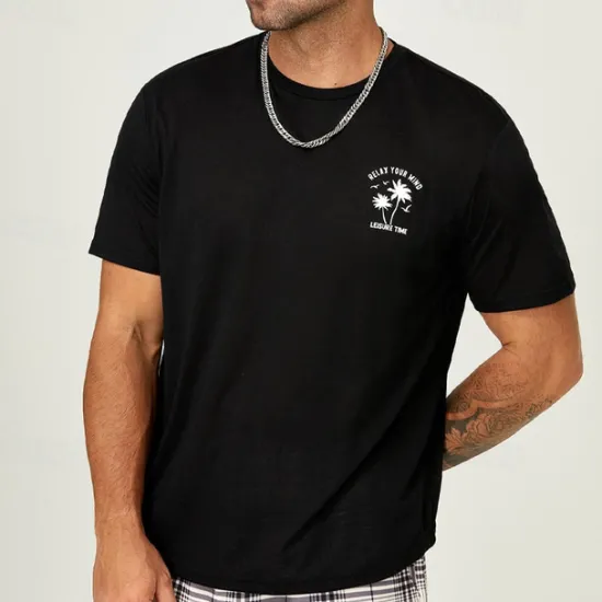 Outlet OUKU Men's Plus Size Big Tall T shirt Tee Tee Graphic Tee Crewneck Black Brown Short Sleeves Outdoor Going out Print Coconut Tree Letter Clothing Apparel Cotton Blend Stylish Casual Tops