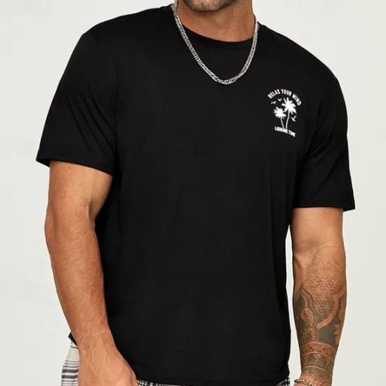 Outlet OUKU Men's Plus Size Big Tall T shirt Tee Tee Graphic Tee Crewneck Black Brown Short Sleeves Outdoor Going out Print Coconut Tree Letter Clothing Apparel Cotton Blend Stylish Casual Tops