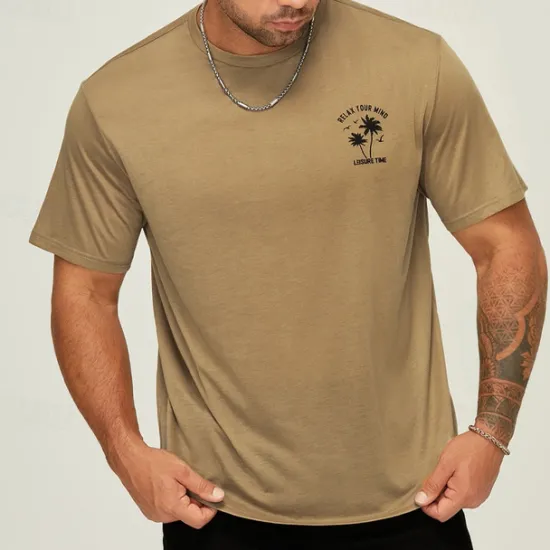 Outlet OUKU Men's Plus Size Big Tall T shirt Tee Tee Graphic Tee Crewneck Black Brown Short Sleeves Outdoor Going out Print Coconut Tree Letter Clothing Apparel Cotton Blend Stylish Casual Tops