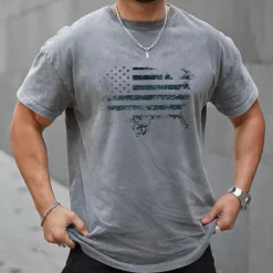 New OUKU Men's Plus Size Big Tall T shirt Tee Tee Crewneck Short Sleeves Outdoor Going out Sports Tops Print Graphic Letter Clothing Apparel Cotton Blend Vintage Streetwear Stylish Gray