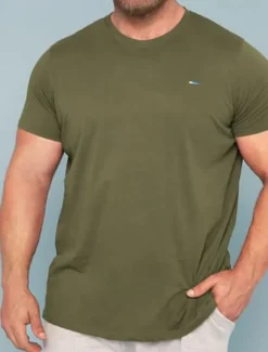 Discount OUKU Men's Plus Size Big Tall T shirt Tee Tee Crewneck Short Sleeves Outdoor Going out Plain Clothing Apparel Cotton Blend Streetwear Stylish Casual Green