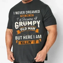 Online OUKU Men's Plus Size T shirt Tee Big and Tall Letter Crewneck Print Short Sleeves Stylish Casual Tops Outdoor Going out Tops