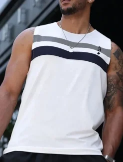 Online OUKU Men's Poker Line Shirt Vest Top Sleeveless T shirt 3D Print Crew Neck Shirt Daily Athleisure Party Street Casual Summer Spring Clothing Apparel S M L XL XXL XXXL White