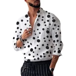 Online OUKU Men's Polka Dot Geometric Pattern Shirt Button Up Shirt Long Sleeve Fashion Streetwear Designer Street Casual Daily Collar Black White Blue Purple