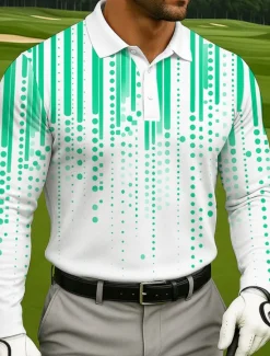 Clearance OUKU Men's Polka Dot Golf Polo Sports Polo Shirts Long Sleeve Polo Shirts Lapel Business Casual Athleisure Daily Wear 3D Print Buttons Spring Fall Winter Black Red Blue