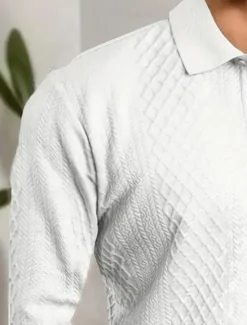 Online OUKU Men's Polo Business Casual Lapel Long Sleeve Fashion Modern Solid Color Jacquard Buttons Spring Fall Winter Grey Black White Navy Blue Brown Army Green Polo