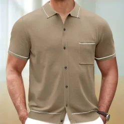 Discount OUKU Men's Polo Business Polo Business Casual Lapel Short Sleeve Modern Office Solid / Plain Color Button Front Summer Maroon Dark Navy Apricot Polo