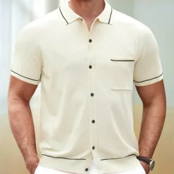 Discount OUKU Men's Polo Business Polo Business Casual Lapel Short Sleeve Modern Office Solid / Plain Color Button Front Summer Maroon Dark Navy Apricot Polo